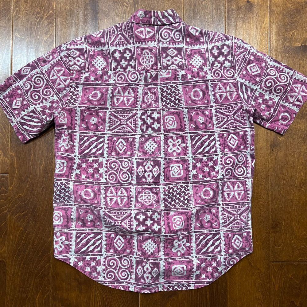 Gulf Traders Vintage 80s Pink White Abstract Button Front Shirt Mens Size Medium - Picture 4 of 8